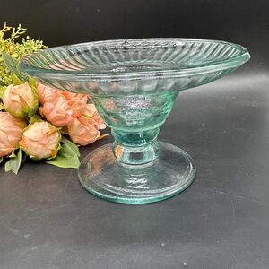 Recycled Glass Compote Ecoglass made in Spain Clear Greenish blue glass.